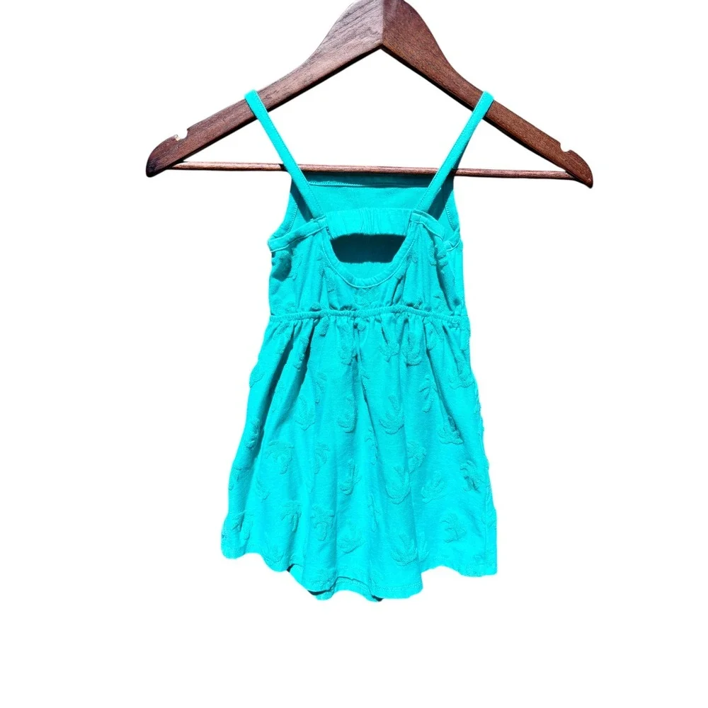 Terry Cloth‎ Sundress Kids 3T Teal Palm Tree Cutout Pocket EXCELLENT CONDITION